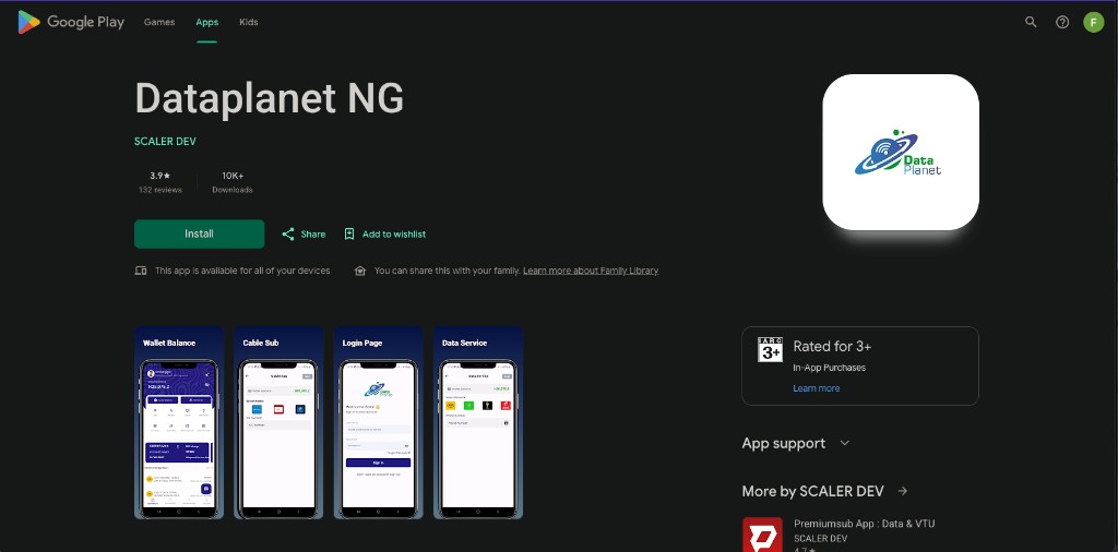 DataPlanet NG mobile app on Google Play — VTU app developed by ScalerDev